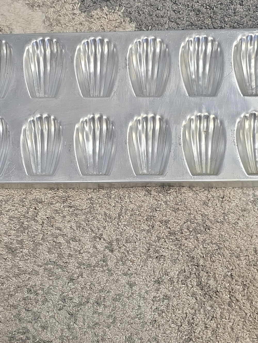 Silver Aluminum 12-Cavity Madeleine Pan, Easy Clean, Hand Wash Only, Uncoated